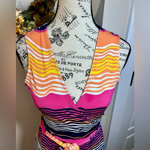 TORI RICHARD HAWAII Camilla True Wrap Sleeveless Striped Knit Jersey Dress XS Pink