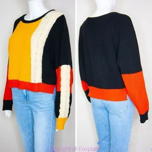 Moon & Madison women's color block cropped sweater, size M Black Size M