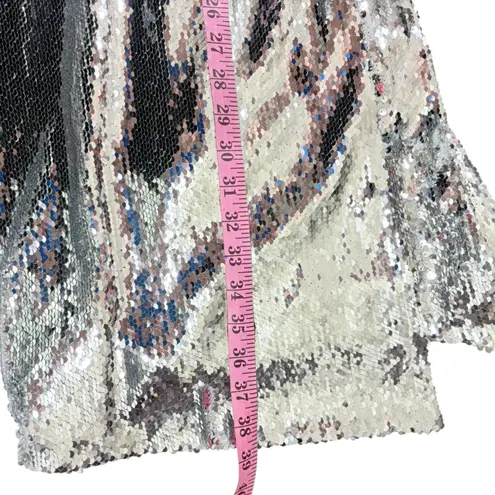 ZAFFORI silver sequin shiny diagonal maxi skirt XS