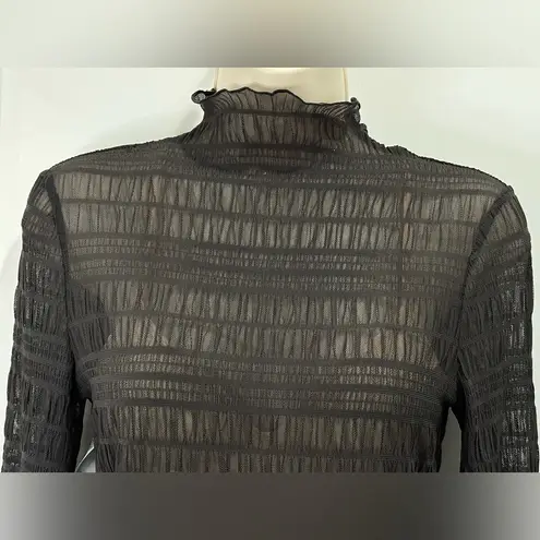 Find Me Now Second Skin Ross Mesh Top Long Sleeve Mock Neck Small Gray Edgy Chic