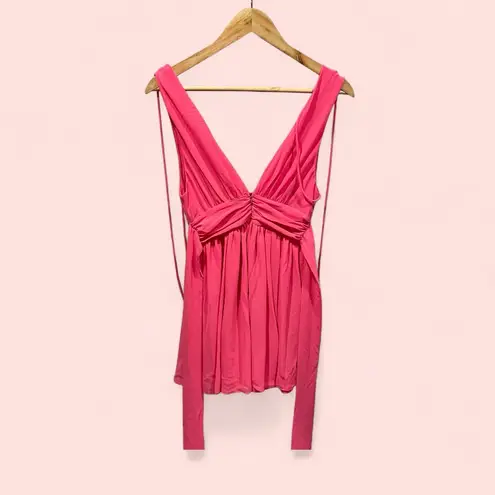 Lucy in the Sky Cute bubblegum pink  babydoll flowy tie strings deep v top