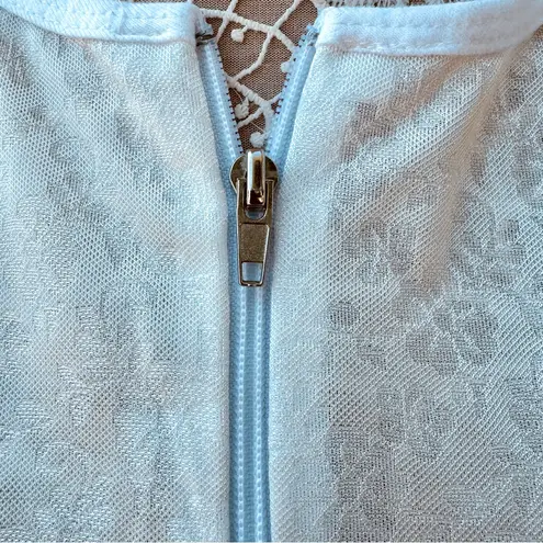 Jordan Taylor Vintage White Floral Full Zip Modest Beach Pool Coverup Size S