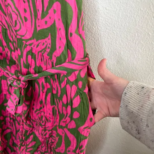 Velvet By Graham & Spencer MADILYN Printed Cotton Gauze Puff Sleeve Midi Dress L Pink Size L