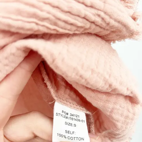 Peach Love California NWOT Peach Love Womens Boho Gauzy Cotton Raw Hem Long Sleeve Button Up Shirt S