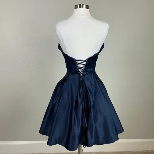 Betsy and Adam Beaded Strapless Fit and Flare Cocktail Dress Blue and Gold Size 10 - Image 2