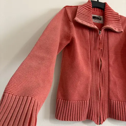 Cotton Ginny Coral Cotton Knit Zip Up Cardigan Sweater Small Orange
