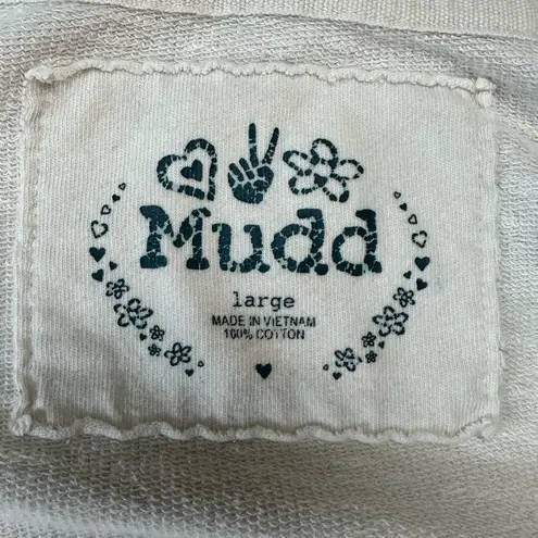 Mudd  Long Sleeve V-Neck Hoodie Top Tan Beige Distressed Feather Print. Size L