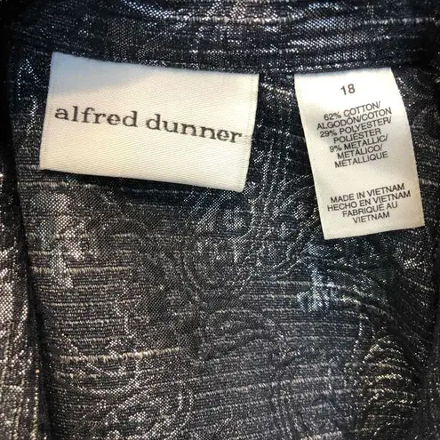 Alfred Dunner navy/Silver Printed Collared Jacket Long Sleeve Womens Size 18 Silver