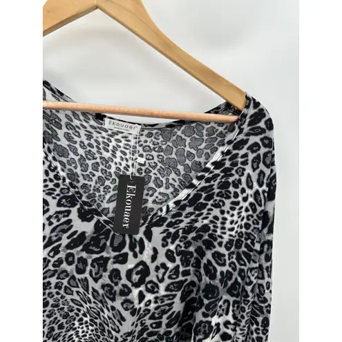 Ekouaer Black Grey Animal Print V Neck Swim Cover Up Top Women's Size Large NWT