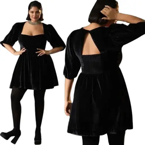 Maeve Anthropologie Sweetheart Velvet Mini Dress Womens Small Black Holiday NWOT