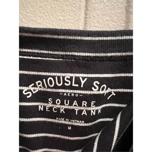 Aero Seriously Soft Square Neck Tank Black & White Striped Woman’s Size Medium