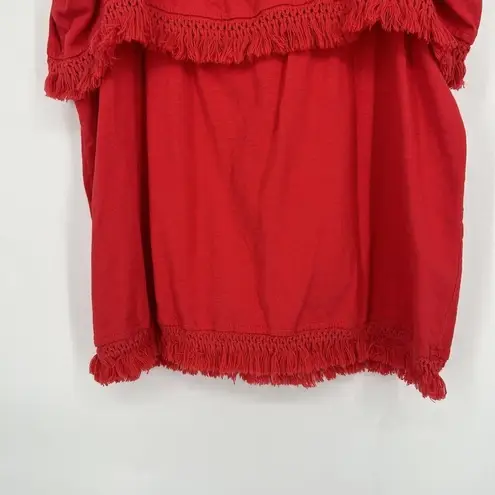 J Crew Factory Boho Fringe Tank Top Red Crochet Sleeveless Slub Knit Size S