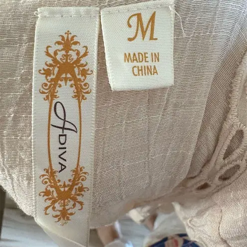 A Diva Women's Ivory Embroidered Lace Trim Sleeveless Gauze Tunic Top Size M Size M