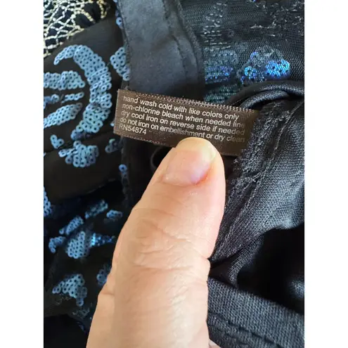 The Limited Sheath Dress 6 Black Blue Sequin Mesh Overlay Cocktail Party Glam