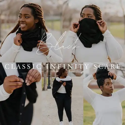 Zyia Black Classic Infinity Scarf Convertible Wrap Shawl Shrug Cowl Gaiter New