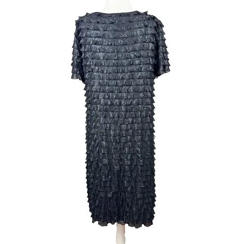 Notations Black Ruffle Sparkle L Dress Short Sleeve Shimmer Party Cocktail
