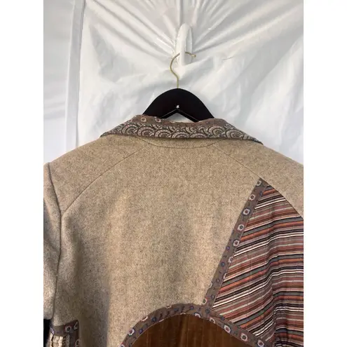 Vintage Backstreet Bohemian Patchwork Coat Wool Belted Southwest Tapestry Medium Brown