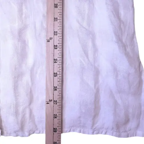 Flax White Textured Linen Button Down Long Sleeve Blouse Tunic Cover Up Medium