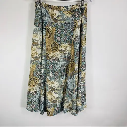 Vintage Floral Paisley Pastel Print Midi Skirt Small Blue
