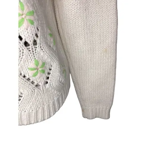 Open Knit High Collar Floral Granny Sweater Casual Everyday Grandma Green Size M