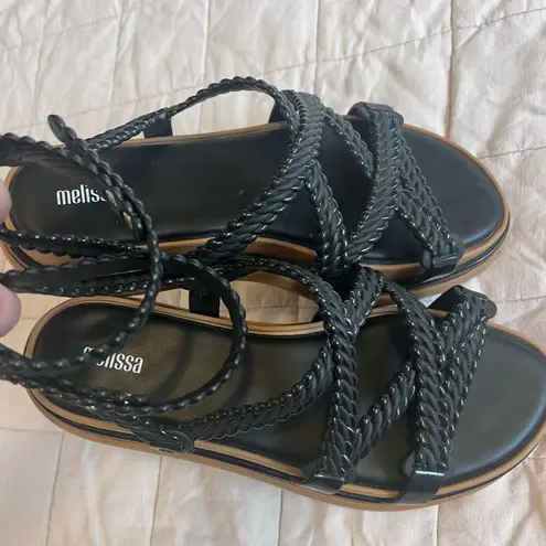 Melissa Women's Black Buzios Braided Sandals with Tan Sole Resortwear - US 10