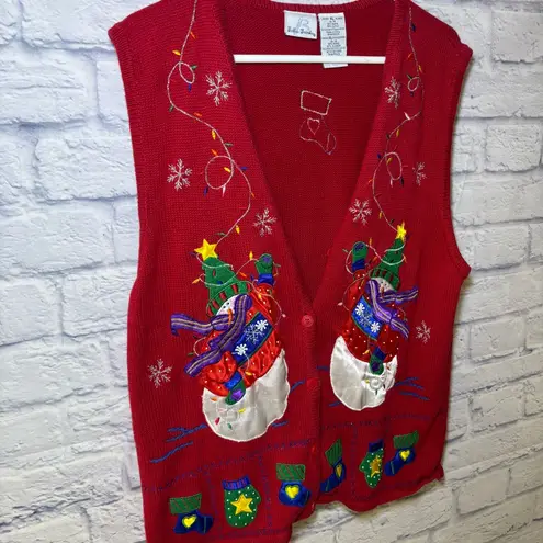 Vintage Bobbie Brooks Womens Ugly Christmas Sweater Vest Size XL Snowmen Red