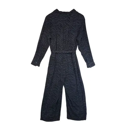 Rails  Callan Charcoal Tiger Striped Belted Jumpsuit Wide Leg Cropped Chic L