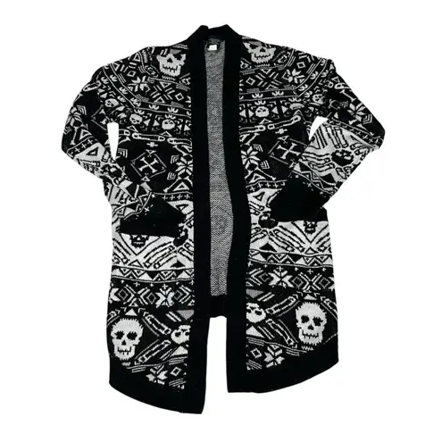 SOCIAL COLLISION Black White Patterned Long Sweater Skulls Womens Size Medium