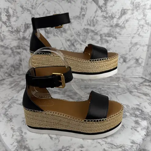 See By Chloe Womens Glyn Platform Espadrille Sandal Black Leather Size 6 EUR 36