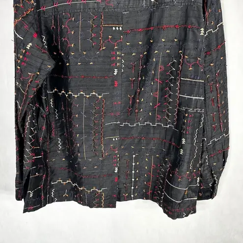 Laura Ashley Size Large Top Beaded Silk Black Embroidered Button Up Blouse 1488