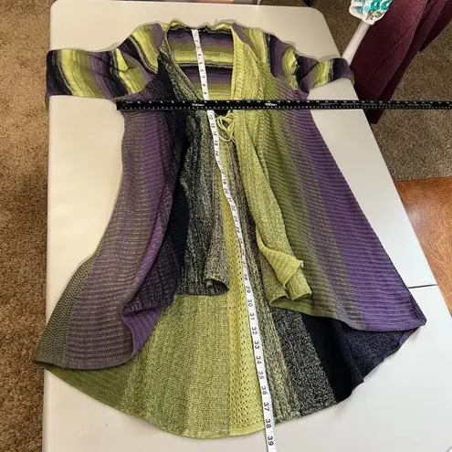 Nic+Zoe Cardigan Sweater Womens XL Green Purple Stripe Draped Front Long Sleeve
