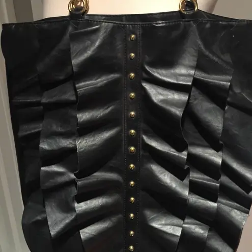 DSW Black Faux Leather Ruffle Bag with Makeup Pouch