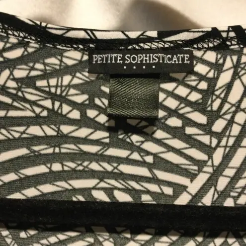 Petite Sophisticate BlackWhite Print VNeck Ruched Blouse Top 3/4 Sleeve Womens M