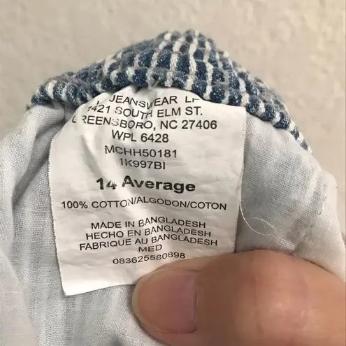 Vintage Chic pinstripe granny core pull on cropped denim jeans 12 Blue