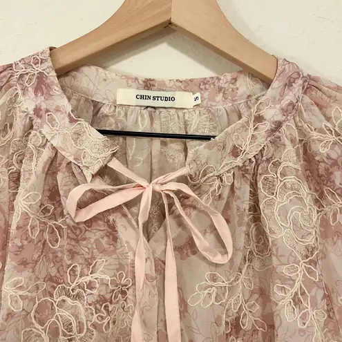 Embroidered Blouse Romantic Dusty Rose Lace