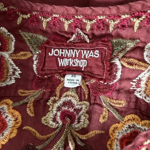 Johnny Was Alise Embroidered V-Neck Mini Dress in Red Size XS