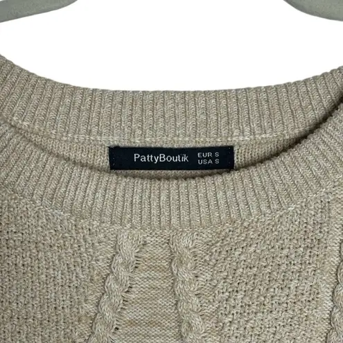 Pattyboutik  Women's Beige Cable Knit Long Sleeve Sweater Size Small