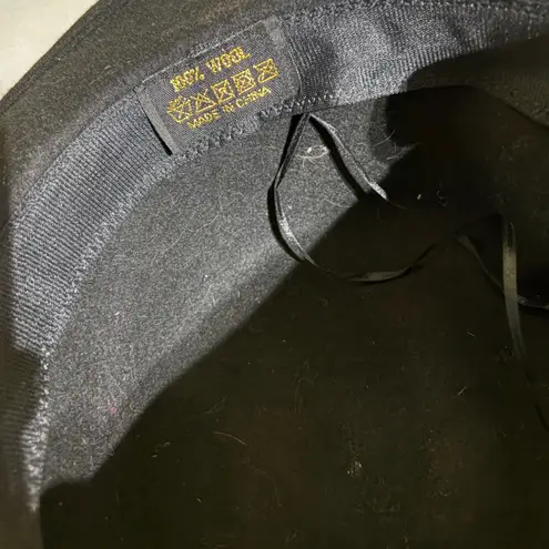 Black Wool Fedora Hat Brown Suede Band Bow Accent