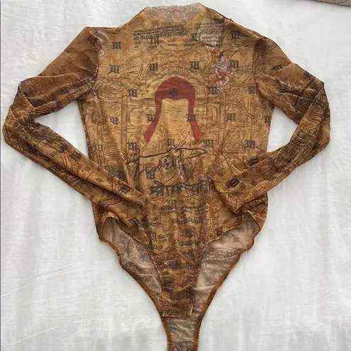 MSBHV Orange Goa Long Sleeve Bodysuit Sz Medium Gold