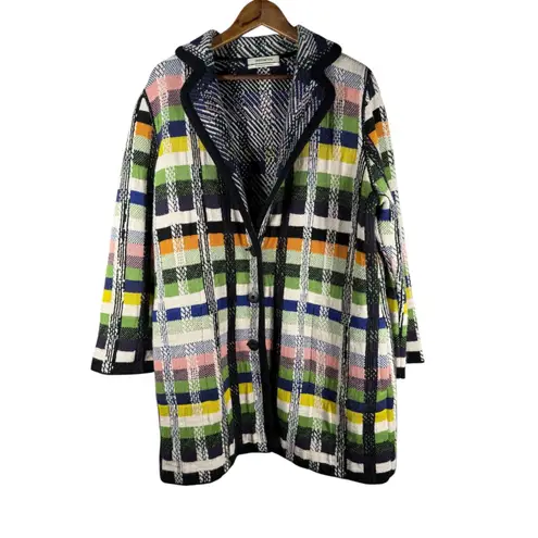 Aldomartins Womens Chunky Oversized Coat Sz XL Plaid Colorful Oversized Wool White