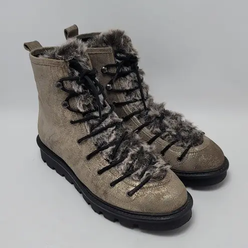 Seychelles Seychelle Gold Metallic Resource Faux Fur Suede Lace Up Combat Snow Boots Size 9