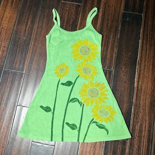 Los Angeles Apparel Spaghetti strap mini dress flower hand painted design casual bohemian