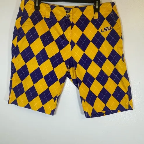 Bermuda Loudmouth LSU Tigers Argyle Women’s  Golf Shorts Sz 10 Purple Yellow Gold