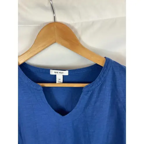 Nine West  Ruffle Sleeve V Neck Tshirt Blue Size Medium