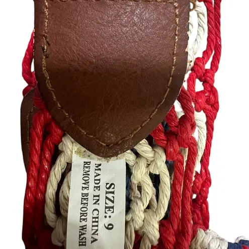 None Red White Blue USA Woven Macrame Rope Belt Womens 9 Boho Coastal Western