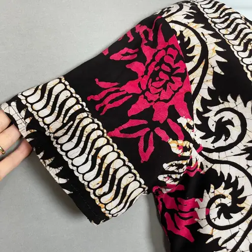 Indonesian Batik Blouse Women Top Pink Short Sleeve Medium Boxy Floral Boho