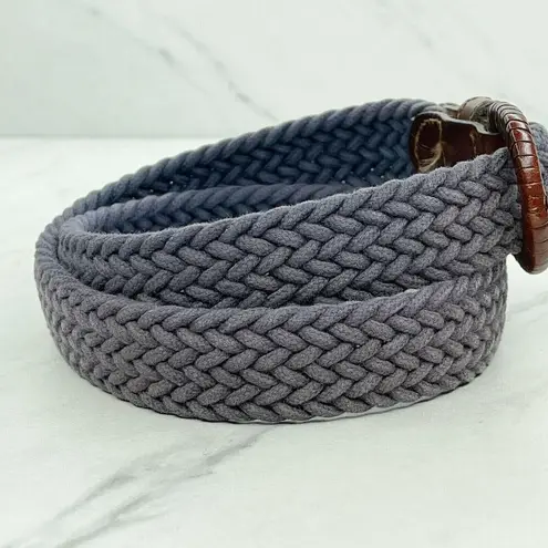 Vintage Blue  Braided Woven Belt with Brown Genuine Leather Trim Size Small S