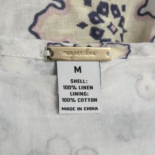 Magaschoni Floral Tiered Linen Spaghetti Strap Maxi Sundress Dress Medium