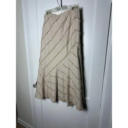 Vintage Lena Gabrielle Pirate Fringe Maxi Skirt Womens 12 Beige Indie Sleaze Y2K Tan