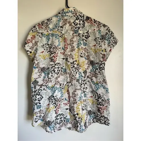 Aventura Womens 100% Organic Cotton All Over Floral Print Button Shirt sz M White Size M